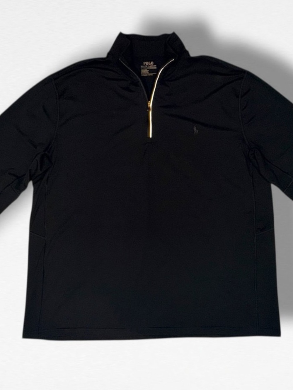 Polo Ralph Lauren Performance 1/4 Zip Pullover USA Flag Stars Sleeve Black XL - Picture 8 of 13